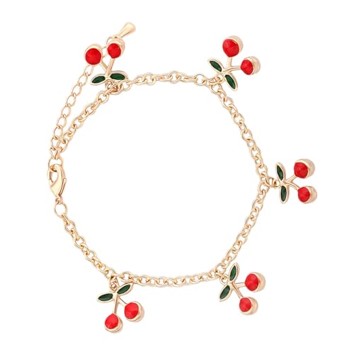 TOYANDONA Bracelet Femme Cerise en Acier Inoxydable Bijou Main Taille Ajustable Couleur Rouge Vif Accessoire Mode pour Anniversaire et Fête Bracelet Femme Cerise Élégant et Créatif