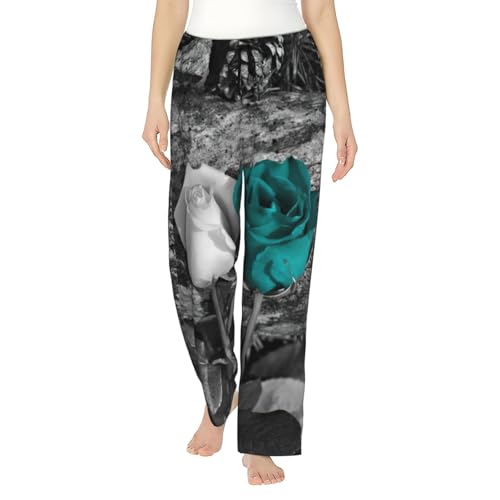 Pantalon de pyjama en polyester rose sarcelle gris pour femme