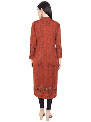Image of Rosary Women's Embroidered Woolen Kurti with Pockets Warm Full Sleeve Winter Wear