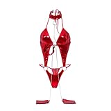 Generic Women's Sexy Leather Lingerie Set Choker Chain Linked Cut Out Bodysuit Teddy Clubwear Stripper Outfits for Sex Red, X-Large