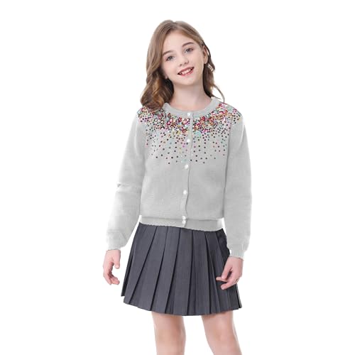 Image of Rolanko Girls Cardigan Sparkling Sequin Kids Knit Button Up Sweater Cardigan Long Sleeve 4-11 Years