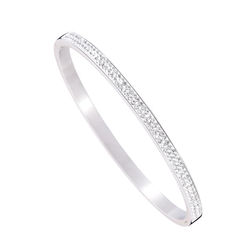 MILAKOO 4mm Bracelet de Manchette en Acier Inoxydable de Forme Ovale avec Strass Raffiné et élégant Bracelet pour Femmes(Silber)