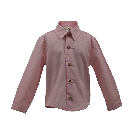 Langarm-Hemd mit Oxford-Kragen, Baumwolle, für Kinder von 12 Monaten bis 8 Jahren, rustikales Poeline, handgefertigt, ausgezeichnet, Rosa, 12-18 Monate Cover