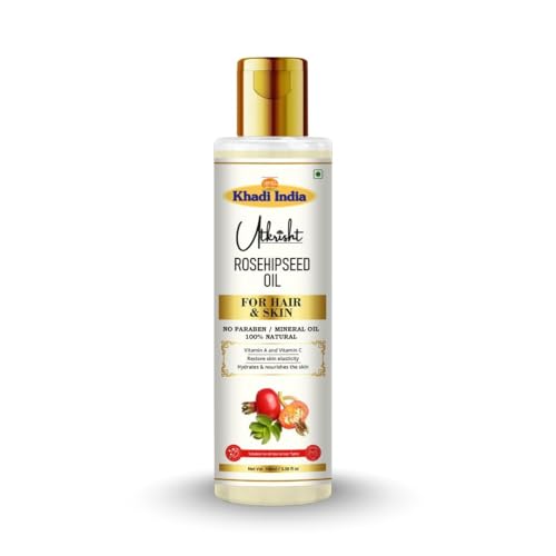 Image of Khadi Rosehip Oil For Skin & Hair 100ml | Pure & Natural Oil for Hair Growth & Nourishing Skincare | Non Sticky, Paraben & Mineral Oil Free | For All Hair Types | Daily Use for Men & Women