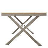 CARO-Möbel Windy zestaw mebli ogrodowych z 1 stołem i 6 krzesłami z aluminium i drewna w kolorze szampańskim, stół do jadalni o wyglądzie drewna, krzesła z siatką naciągnięte na działanie warunków atmosferycznych