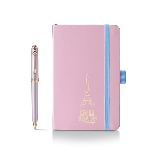 Sheaffer Emily in Paris Prelude Mini 9810 Ballpoint Pen, Pastel Pink with PVD Rose Gold Trims, Heart Emblem and Crystal (Ballpoint Pen and Hardbound Notebook Gift Set)