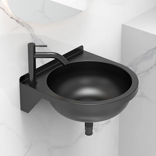 Stainless Steel Corner Wall Mount Sink, Space-Saving Single Bowl Vanity Sink for Modern Bathrooms, Ideal for Small Spaces,Black,Black