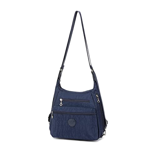 KONO Rucksack Damen Umhängetaschen Nylon Schultertaschen 3 in 1 Anti-Diebstahl Handtasche Wasserdicht Casual Daypack Blau