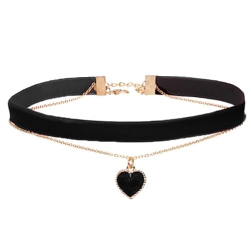 Choker Kette schwarz Damen Velvet Halsband, geschichteter Herz Schmuck, Gothic Frauen Schmuck