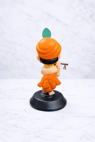 Image of Krishan Ji Car Dashboard Idol with Double Sided Tape | Bal Gopal Statue for Car Dashboard, Home Temple & Office | Cute Krishna Murti Gift Item | Orange | Standing Eye Closed