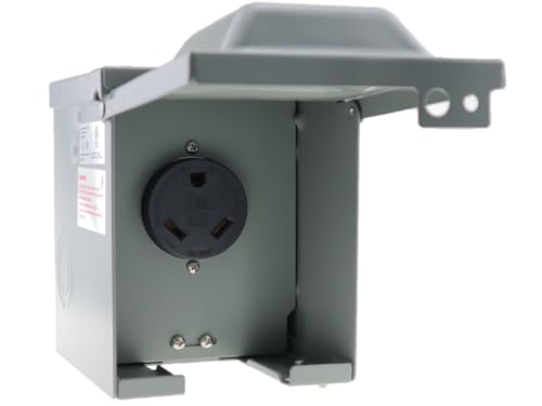 MPI Tools 30 Amp 125 Volt RV Power Outlet Box Enclosed Lockable Weatherproof NEMA TT-30R Outdoor Electrical Receptacle Panel for RV Camper Travel Trailer Motorhome Electric Car Generator