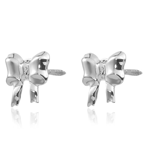14K Solid White Gold Bow Screw Back Stud Earrings3