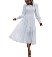 PRETTYGARDEN Women 2024 dress | Puff Long Sleeve, Crewneck Smocked, Maxi, Solid Empire Waist