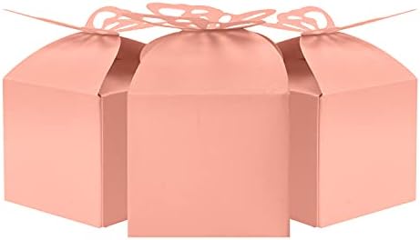 Kurtzy 50 Pack Baby Pink Party Treat Favour Gift Boxes with Butterflies - 6 x 5.5cm / 2.36 x 2.17 inches - Pastel Loot Goodie Gable Bags - Kids Birthdays, Food, Baby Shower & Weddings