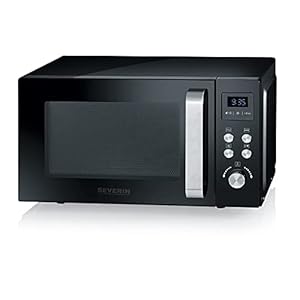 SEVERIN 3-in-1 magnetron met grill en heteluchtfunctie tot 200 °C, minioven inclusief voorverwarmingsfunctie, magnetron met antiaanbaklaag pizzabord, zwart, MW 7752,zwart