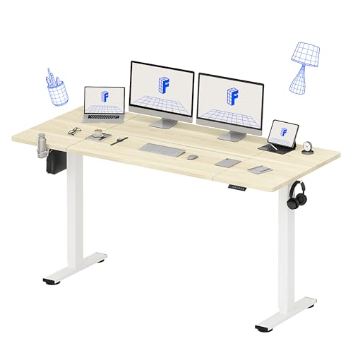 Image of FLEXISPOT 79x32 Inch Electric Large Standing Desk for Home & Office, Spacious Splice Board Desk with Cable Management & Organizer, Cup Holder & Hook, White Wood Grain