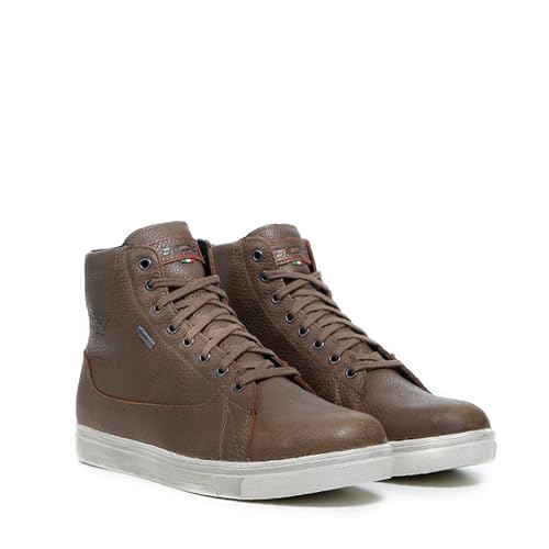 TCX - Mood GTX, Zapatillas de moto para hombre, impermeables y transpirables con membrana Gore-Tex, parte superior de piel, cierre de cordones, marrón