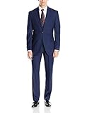 Perry Ellis Men's Slim Fit Suit with Hemmed Pant, Blue, 43 Long