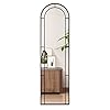 Muzilife 16×56 Window Full Length Mirror Arched Floor Body Mirror Windowpane Hanging Door Mirror with Metal Frame Wall Mounted or Leaning for Bedroom Living Room Black