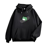 Picture of KEEVICI Women's Cute Sweatshirts Skateboarding Frog Hoodie for Teen Girls Light Blue Pullover with Pocket (Black 2XL)