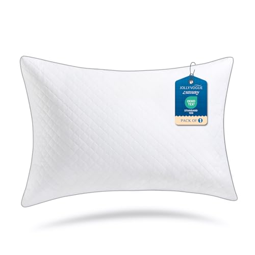 Image of JOLLYVOGUE Queen Pillows - Oeko-Tex Certified Bed Pillows with Brushed Fabric & Diamond Embossing, Features Medium Support for Side, Back, Stomach Sleepers
