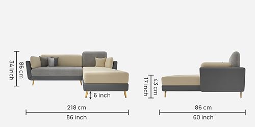 Image of Black Wood Modern Montez LHS Sectional Sofa (2 + Lounger) with Extra Luxury Comfort for Bedroom, Living Room, Dining Room, Drawing Room, Home Office in Bug Resistant Wood Structure