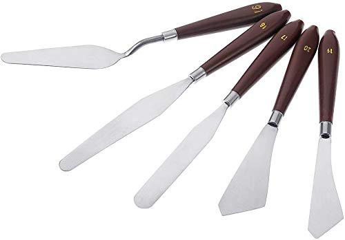 CEREALY 5 Pack Palette Knives Painting Knife Painting Mixing Scraper Wood Handle and Steel Blade for Art and Paint