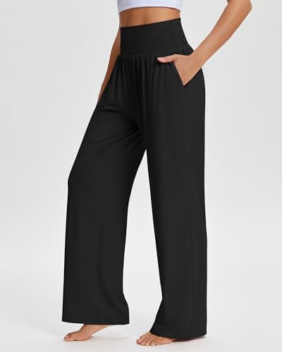 Stelle Yoga Pants Women High Waisted Wide Leg Palazzo Pants Stretchy Lounge Pants Black Pants Casual Travel Pants 28" Inseam X-Large — view 2