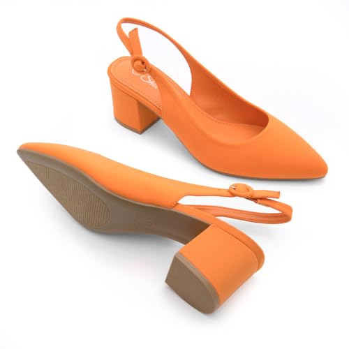 Shoe Land Pointed Toe Low Block Heels for Women – Slingback Slip-On Chunky Heeled Dress Pumps | 2.25 Inch Comfortable Business Casual Heels for Work, Office & Wedding2