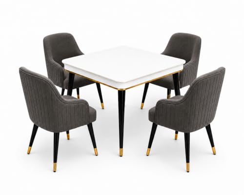 Image of WOODEN SPACE 4 Seater Wooden Dining Table Set | Urban Marble Top Dining Table with Chairs for Dining Room & Kitchen (Modern Zyro Brown) (42 x 42 x 30 inch)