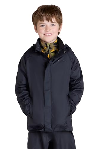 Mountain Warehouse Pakka Kids Waterproof Jacket - Wind Resistant, Lightweight,Breathable Rain Coat for Girls & Boys, Packaway Bag - For Rain, Autumn, Winter Black Kids Size 11-12 Years