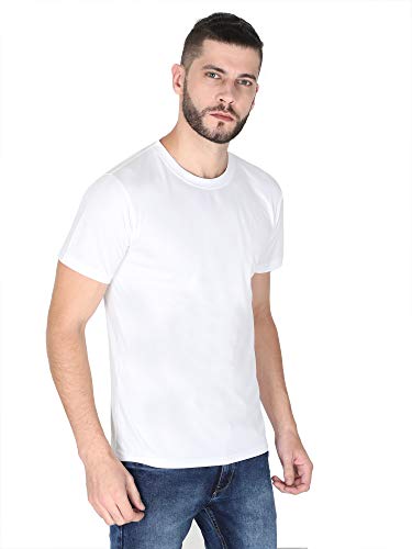 Image of Men's Polyester Round Neck Sports White T-Shirt
