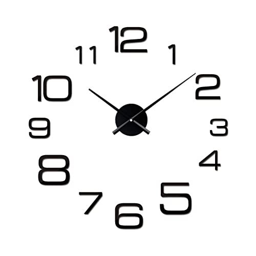 Surakey Grande Horloge Murale 3D, DIY Horloge Murale Digitale, sans Cadre Horloge Murale Silencieuse 3D Miroirs Stickers Auto-Collant Pendule Murale Moderne Métallique Horloge de Salon Décoration