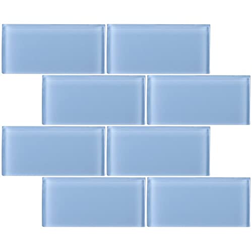 Pacific Ocean - 3X6 Blue Glass Tile Mosaic - Bathroom Tile & Kitchen Backsplash Tile (Price Per Square Feet, 8 Pieces) #TOP3