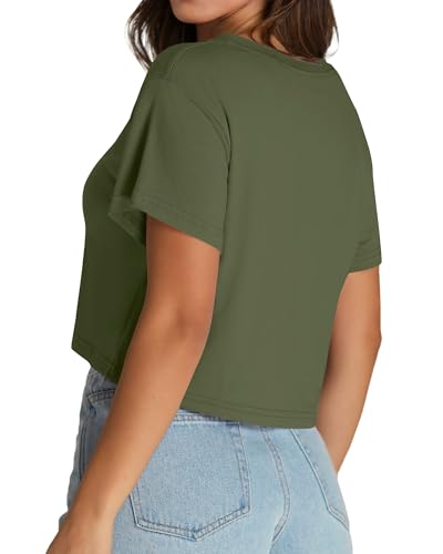 Image of Womens Crop Tops Short Sleeve V Neck Summer Cropped T Shirts Baisc Tees