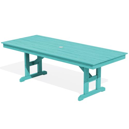 Image of SERWALL Outdoor 84 inch HDPE Rectangular Dining Table for 6-8,All-Weather,Aruba | Durable 84 inch rectangular dining table seats 6-8, with pre-cut umbrella hole for outdoor dining and gatherings.