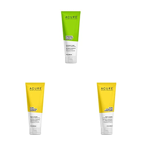 Acure Curiously Clarifying Shampoo Performance-Driven Hair Care Gently Cleanses & Replenishes Moisture & Argan & Ultra Hydrating Shampoo 100% Vegan & Omega Fatty Acids & Ultra Hydrating Conditioner