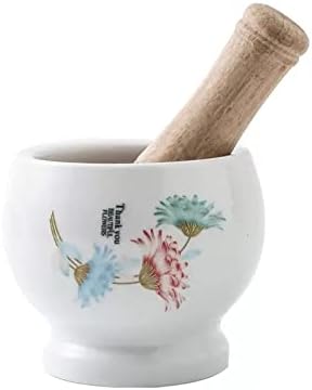 Mortar and Pestle Porcelain Mortar and Pestle Pill Crusher, Spice Grinder, Herb Bowl, Pesto Powder, Quality Porcelain with Floral Pattern, White Grinder Spice Herb Grinder (Size : L)