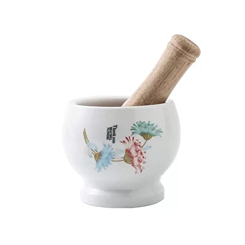 Mortar And Pestle Porcelain Mortar And Pestle Pill Crusher, Spice Grinder, Herb Bowl, Pesto Powder, Quality Porcelain With Floral Pattern, White Grinder Spice Herb Grinder (Size : L) #TOP3