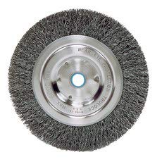 WEILER Carbon Steel Wheel Brush 0.014 in Bristle Diameter - Arbor Attachment - 6 in Outside Diameter - 5/8 to 1/2 in Center Hole Size - Package Type: Display - 36000