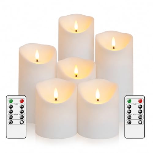 Image of Fo32won Flameless Flickering Candles with Remote Timer, Set of 6 White Led Battery Operated Candles for Home Decor Xmas Halloween (D3 x H3 3 inch 4 inch 5 inch 6 inch 7 inch)