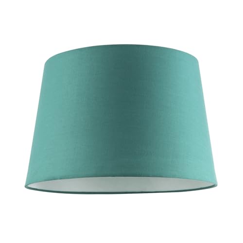 Vivid Teal Cotton Fabric 12 Inch Drum Lamp Shade with Off-White Cotton Inner Lining | 30cm x 20cm x 25cm | for Lamp Base or Hanging Pendant by Happy Homewares