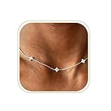 EPIRORA Silver Necklace for Women Girls, 14K White Gold Plated Trendy Non Tarnish Necklaces with Cubic Zirconia Four Leaf Clover Flower Choker Necklace for Wedding Prom Brides Jewellery Birthday Gifts