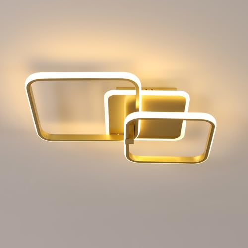 Mckalen Lámpara de Techo Moderno, 54W 6075LM Plafon LED Techo Salon, Luz de Techo Dorado Cuadrado para Dormitorio, Comedor, Blanco Cálido 3000K, 52CM