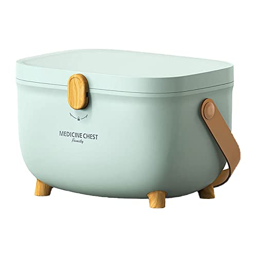 救急箱 薬箱 薬ケース 救急パック 収納ケース 大容量 2層 おしゃれ 多機能 ハンドル付き 手提げ かわいい 小物入れ 軽量設計 防塵防湿 ポータブル 滑り止め脚 医療箱 旅行 車載 災害 家庭用 (グリーン)