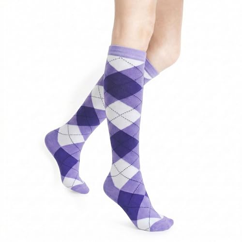 Image of Couver Women's Argyle Knee High Socks - Soft Acrylic Over the Calf Tube Style Socks for Casual Athletic - One Size