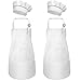 4 Piezas Blanco Niños Delantal y Gorro de Cocinero, Ajustable Infantil Delantales con Bolsillos para Niñas, Niñito Delantal de Chef Cocina para Cocinar Hornear Pintura Artesanía (M para 3-6 Años)