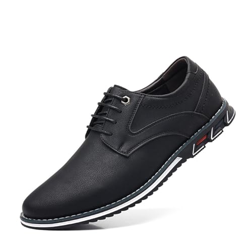 XOEKD Zapatillas Oxford de vestir para hombre, informales, de negocios, puntera redonda, de lino suave, con cordones, antideslizantes, para caminar, conducir, Derby, ortopédicos, Negro -, 46.5 EU