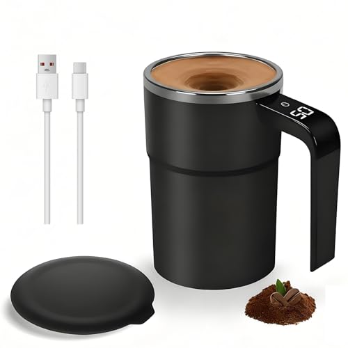 AXVRAV Tasse à café magnétique électrique, 380 ml, tasse à café auto-mélangeante, tasse isotherme avec affichage de la température en acier inoxydable pour café, cacao, thé, jus, lait