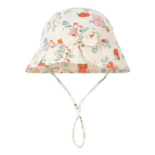 Generisch Chica Bebé Algodón Flores y Plantas Estampado Lazo Sombrero de Sol Sombrero de Platillos 0 12 Meses Mujer Sombrero de Sol Plegable, I, Talla única